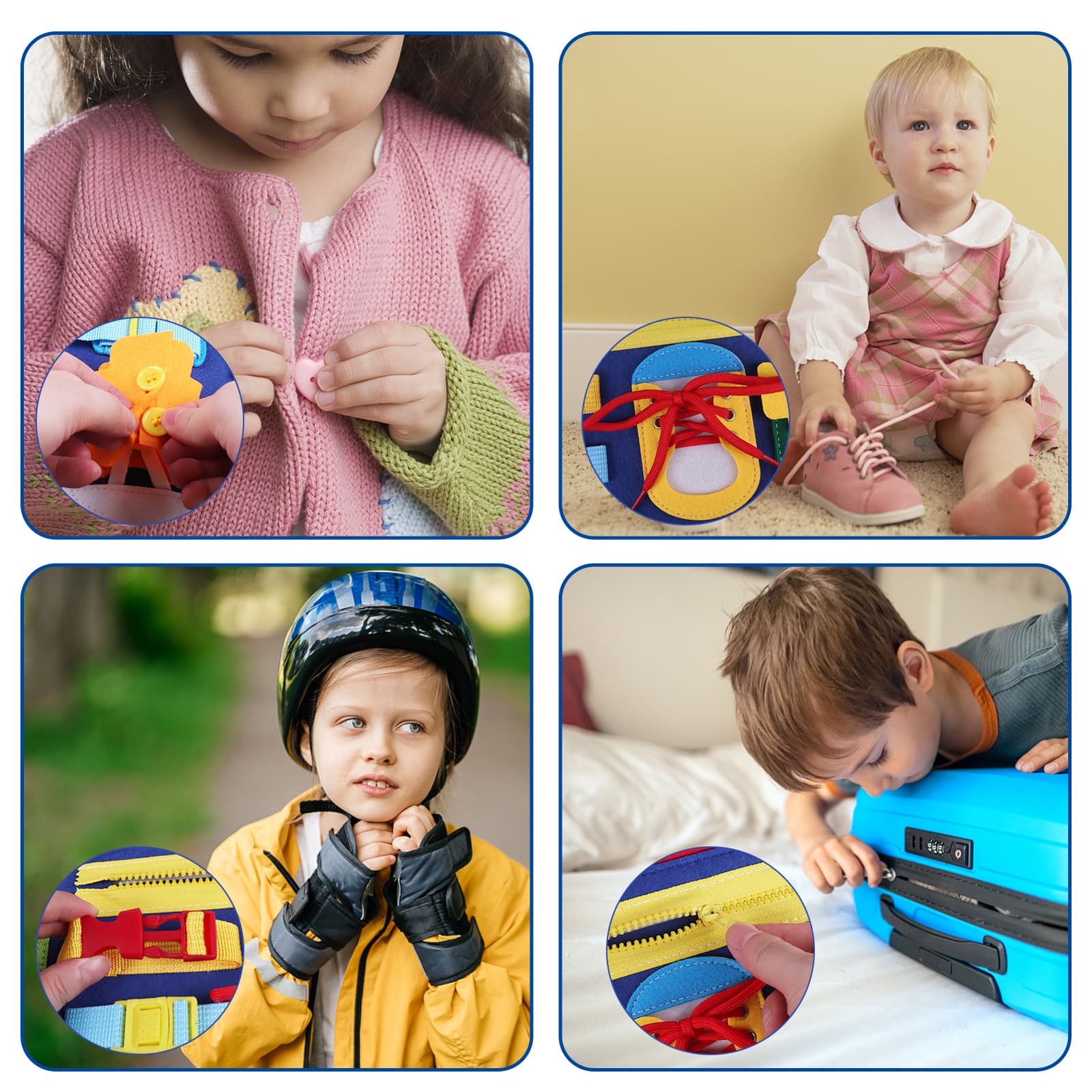 Clik™ Książeczka Montessori – Mały Odkrywca🌈 Interaktywna książeczka z elementami do zapinania i liczenia - rozwija koncentrację i zręczność małych rączek. Dla dzieci: 1,5–4 lata.
🚫 Bez ekranów - tylko mądra zabawa i odkrywanie świata przez dotyk.