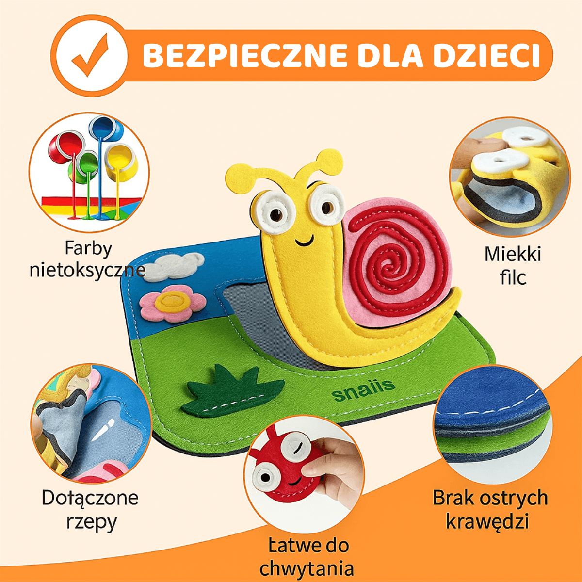 Clik ™ Filcowa Książeczka Przygód - Rozwija wyobraźnię i małą motorykę, ucząc dziecko logicznego myślenia przez dotyk.